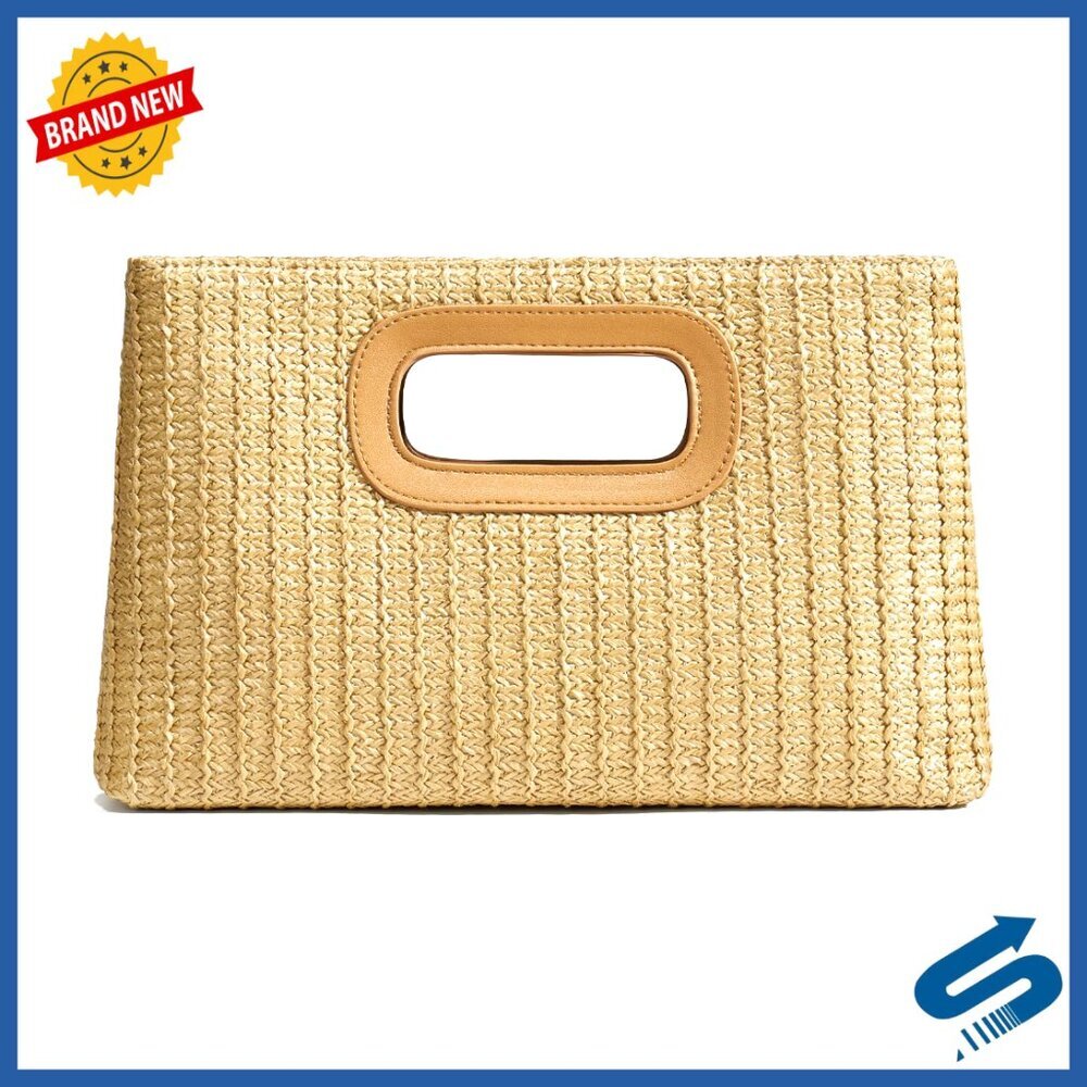 Straw Clutch Evening Bag Woven Boho Chic Summer Vacation Handbag Top Handle